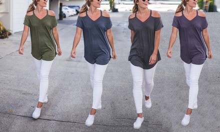 Reflection Women's Cold Shoulder Top. Plus Sizes Available.