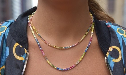 Crystal Rainbow Tennis Necklaces in 14K Gold Plating