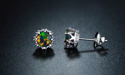 Peermont Lab-Created Black Opal Crown Stud Earrings