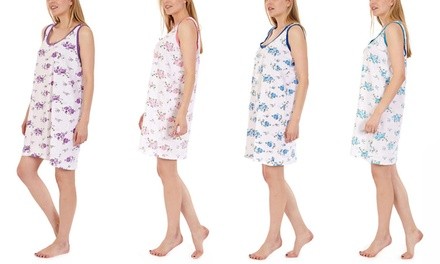 Women's 100% Cotton Floral Printed Pajama Dress. Plus Sizes Available.