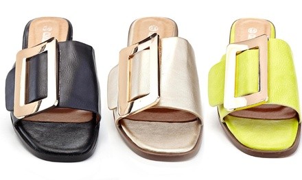 Women's Slip-On Gold Belt Buckle Casual Sandals