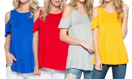 Acting Pro Women's Solid Cold Shoulder Top S-3X