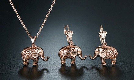 Filigree Elephant Earrings and Necklace Set by Euphir