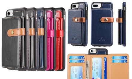 Premium Leatherette Tri-Fold Folio Wallet Case with Strap for iPhone Models