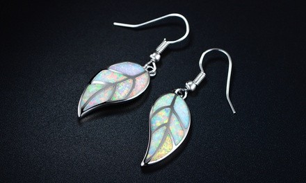 Peermont White Fire Opal Inlay Leaf Earrings