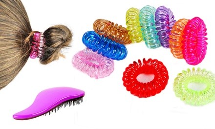 Fun and Colorful Coil Hair Ties and Detangling Brush Set (41-Piece)