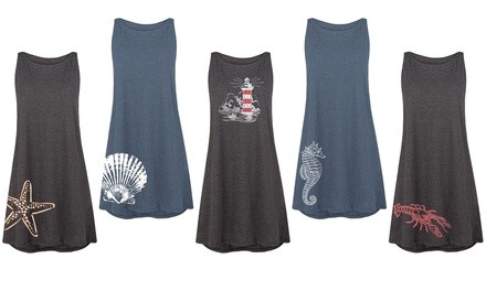 Women's Nautical Beach-Themed Print Dresses. Plus Sizes Available.