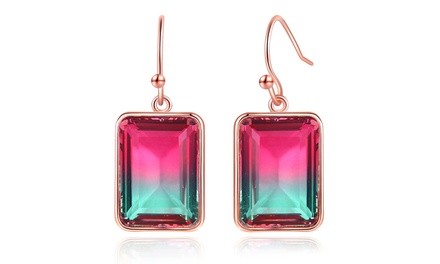 Lab-Created Watermelon Tourmaline Drop Earrings by Gembassy