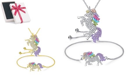 Colorful Horse Shape Western Hot Creative Unicorn Necklace&Bracelet Set 