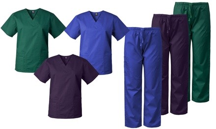 Medgear Men's 12-Pocket V-neck Top and Pants Scrubs Sets