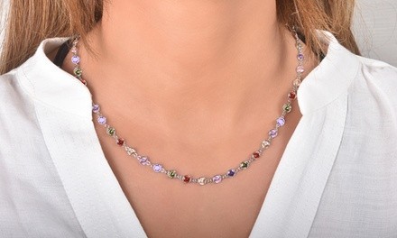 Women's Crystal Multi-Color Bezel Statement Necklace