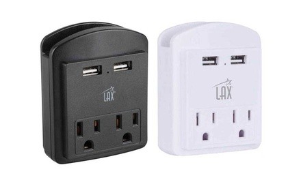 LAX 2-Outlet Surge Protector with Dual USB and Phone Holder (1- or 2-Pack)