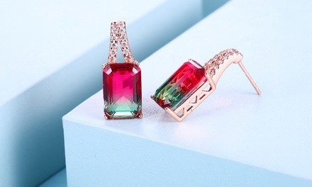 Lab-Created Watermelon Tourmaline Earrings by Gembassy