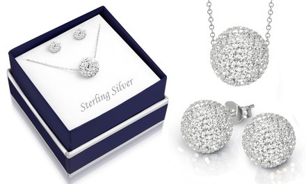 Solid Sterling Silver Crystal Fireball Necklace and Earrings by Sophia Lee 