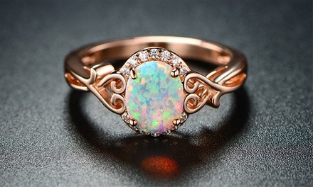 White Fire Opal Filigree Ring by Peermont