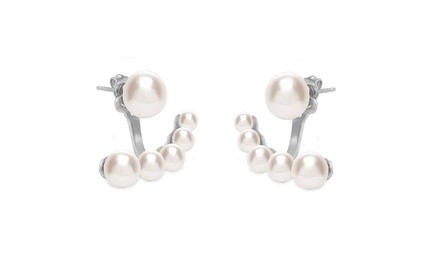 Graduated Pearl Stud Crawler Earrings by Valencia Gems