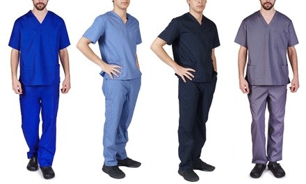 M&M Scrubs Men's Solid 8-Pocket Scrub Set