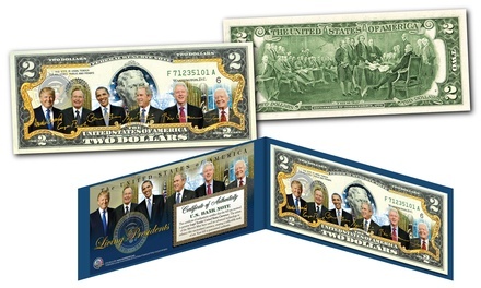 Living Presidents Official Legal Tender U.S. $2 Bill with Donald Trump