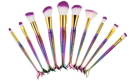 Mermaid Cosmetic Makeup Brush Set (10-Piece)