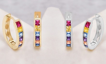 4.00 CTTW Rainbow Oval Hoop Earrings Made with Swarovski Elements