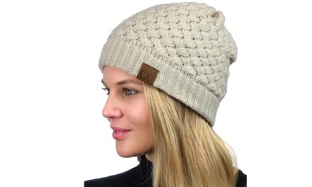 C.C Basketweave Knit Inner Lined Soft Stretch Skully Beanie; 9 colors