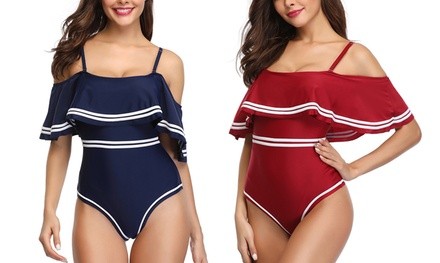 Women's Off-Shoulder Sailor One-Piece Swimsuit 