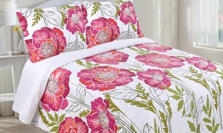 Oversized Pink Floral Quilt Set (2- or 3-Piece)