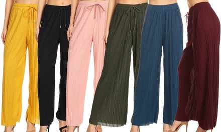 Women's Chic Pleated Wide-Leg Chiffon Pants (3-Pack)
