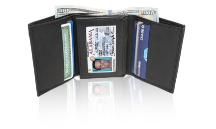 Men's RFID-Blocking Soft Genuine Leather Tri-Fold Wallet