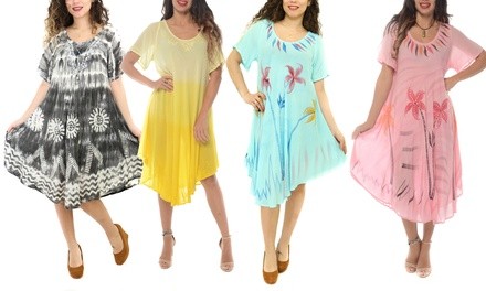 Women's Short Sleeves Tie-Dye Summer Dress. Plus Sizes Available.