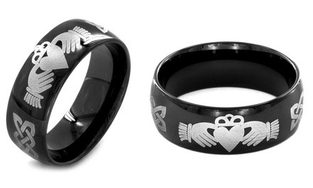 Black Plated Stainless Steel Men's Claddagh Ring