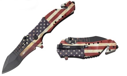 MTech USA Assisted-Opening Stainless Steel American Flag Rescue Knife
