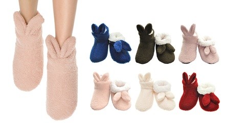 Women's Sherpa-Lined Rabbit Slippers with Soft-Bottom Non-Slip Sole