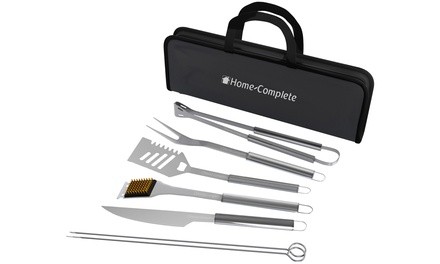 Home-Complete Stainless Steel BBQ Grill Tool Set (8-Piece)
