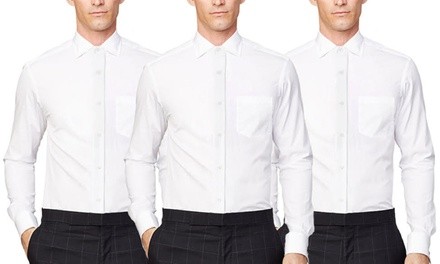 Verno Men's Classic or Slim-Fit White Dress Shirts (3-Pack)