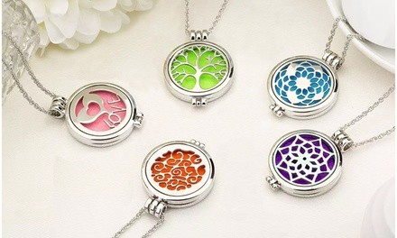 Glow-in-the-Dark Essential Oil Diffuser Necklace with 10 Color Refill Pads and Optional Essential Oils