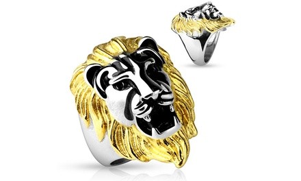 Gold Mane Lion Head Cast Ring 316L Stainless Steel