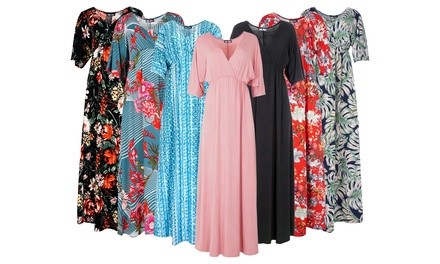 VKY & CO Women's Quarter Sleeve V-Neck Maxi Dress. Plus Sizes Available.