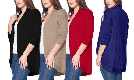 Isaac Liev Women's Curved Hem Cocoon Cardigan. Plus Sizes Available.