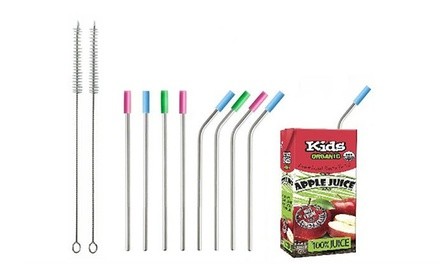 Kid's Stainless Steel Drinking Straws with Colored Silicone Tips (4- or 8-Pack)