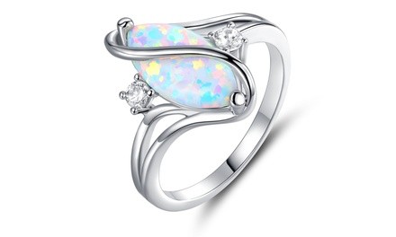 Oval-Cut White Fire Opal and Cubic Zirconia S Ring by Peermont