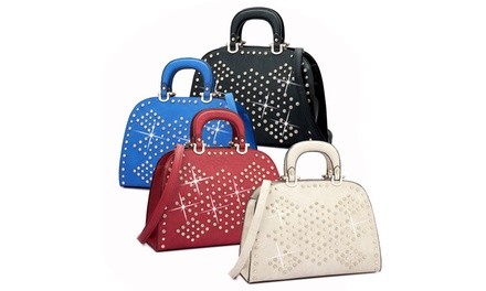 MMK Collection By Marco M Kelly Trendy Rhinestone&Studs Princess Satchel Handbag