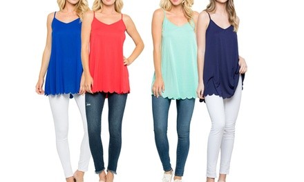 Acting Pro Women's Scallop Spaghetti Strap Tunic Tank. Plus Sizes Available.