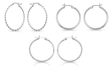 Sterling Silver Diamond Cut Hoop Earrings by Paolo Fortelini