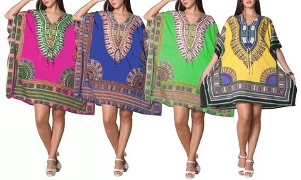 Women's Short Dashiki Caftan Dress. Multiple Designs Available.