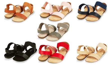 Floopi Women's Open-Toe Memory-Foam Flat Summer Sandals with Wide Elastic Straps