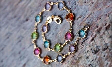 18K Gold Plated Multi Color Link Anklet Made With Swarovski Elements by Peermont (Multiple Options)