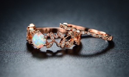 Peermont Fire Opal Flower Ring Set in 18K Rose Gold Plating