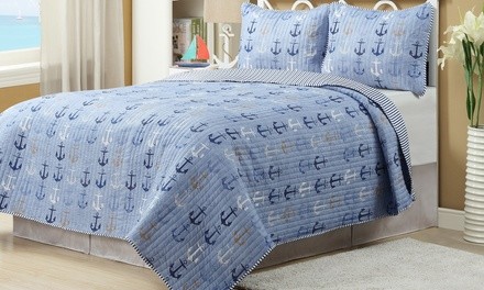 Anchors Blue Quilt (2-, or 3-Piece)