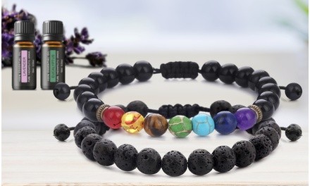 Lava Stone Chakra Bracelet Set (2-Piece) with Optional Essential Oils